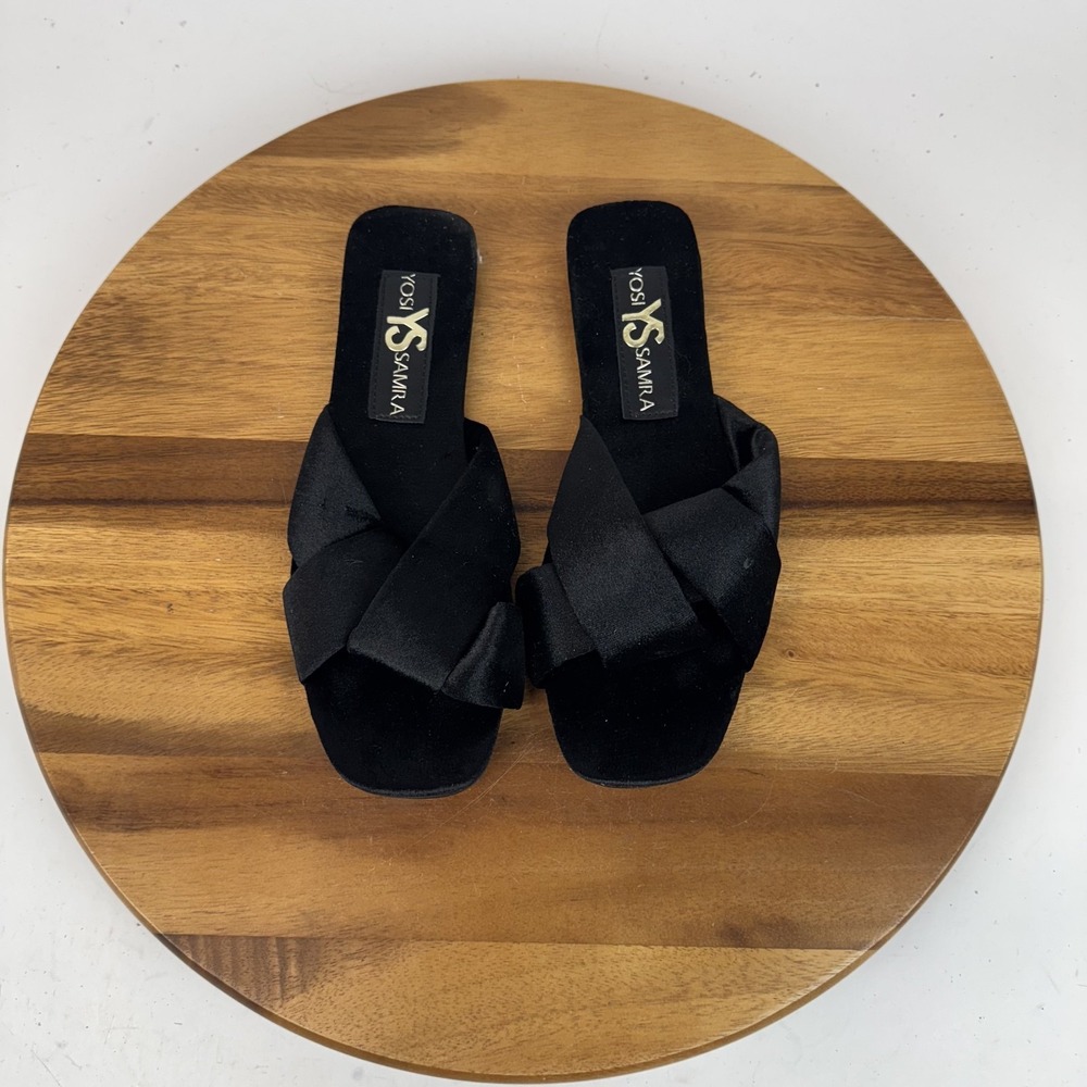 Womens Yosi Samra Nancy Black Velvet Casual Slip On‎ Slide Sandals Size 9 M GUC